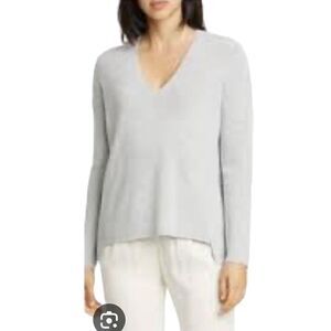 Eileen Fisher Sparkle Merino Wool V Neck Boxy Sweater in Grey NWT Size XL